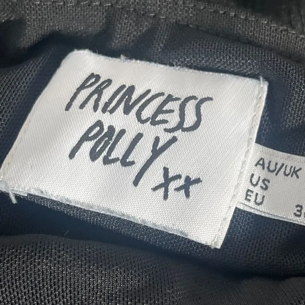 Princess Polly Kenji Black Ribbed Ruched‎ Side/Side Zip Halter Mini Dress Sz 4